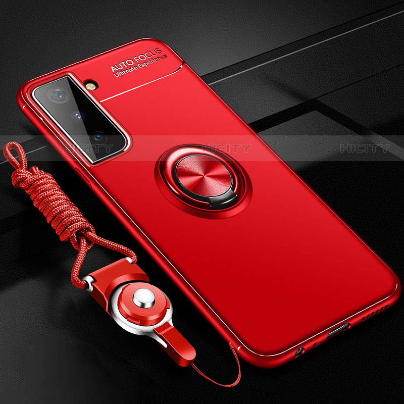 Funda Silicona Carcasa Ultrafina Goma con Magnetico Anillo de dedo Soporte A05 para Samsung Galaxy S21 5G Rojo