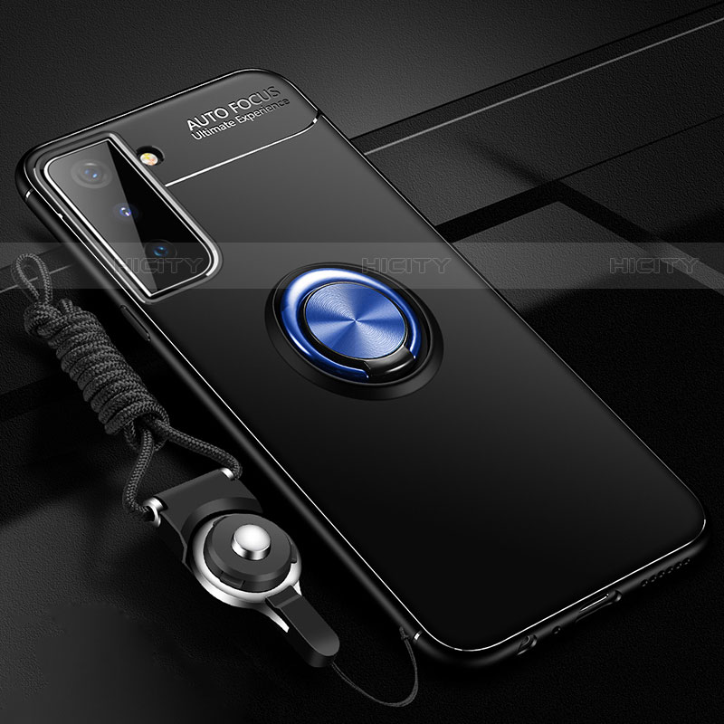 Funda Silicona Carcasa Ultrafina Goma con Magnetico Anillo de dedo Soporte A05 para Samsung Galaxy S22 5G Azul y Negro