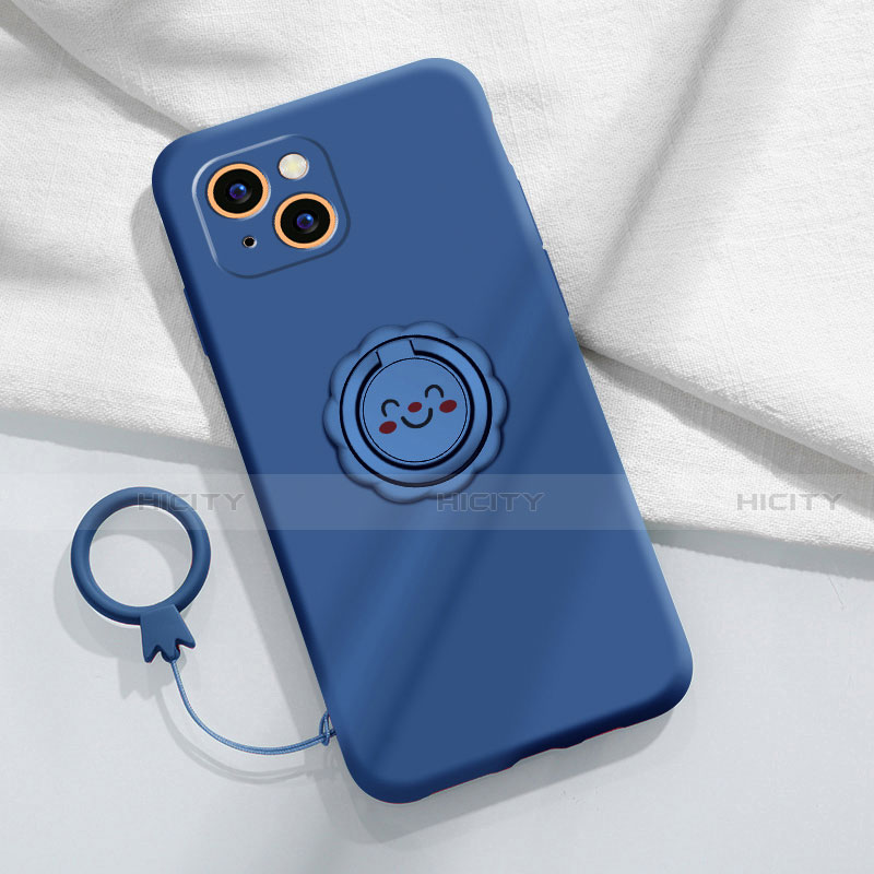 Funda Silicona Carcasa Ultrafina Goma con Magnetico Anillo de dedo Soporte A06 para Apple iPhone 13 Azul