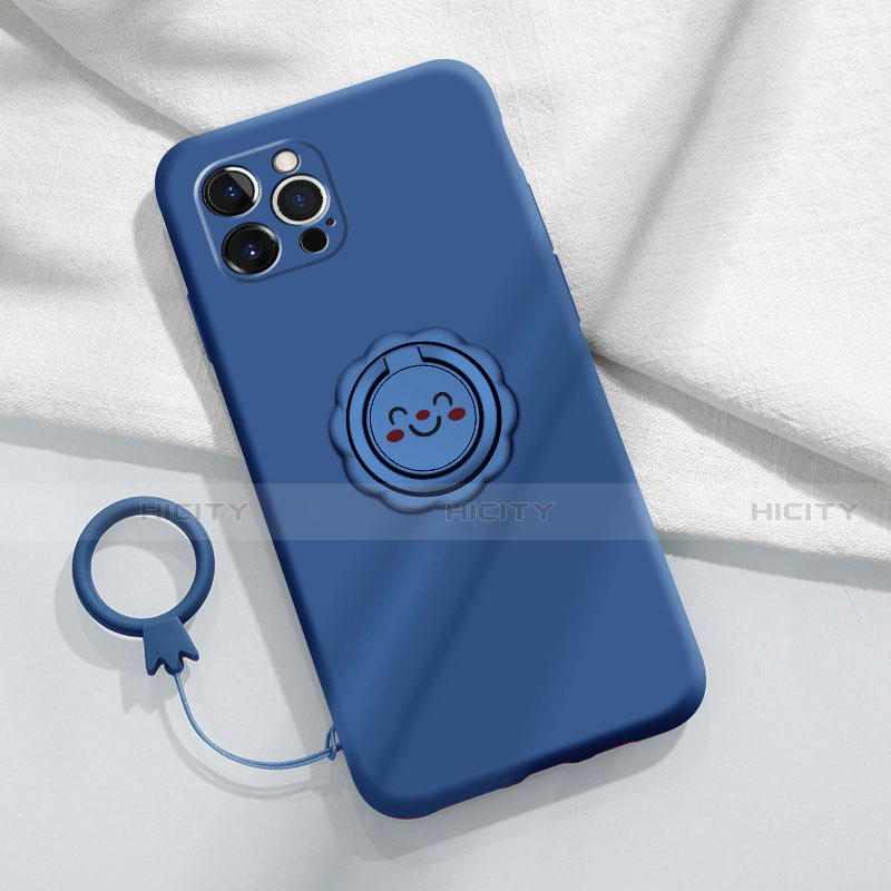 Funda Silicona Carcasa Ultrafina Goma con Magnetico Anillo de dedo Soporte A06 para Apple iPhone 13 Pro Max Azul