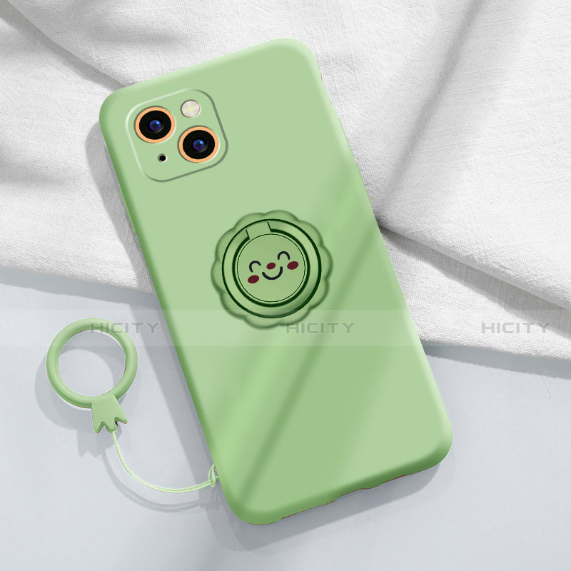 Funda Silicona Carcasa Ultrafina Goma con Magnetico Anillo de dedo Soporte A06 para Apple iPhone 14 Plus Verde