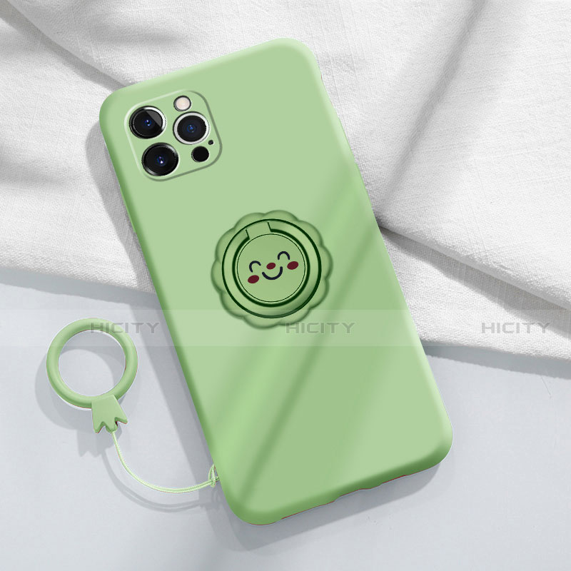 Funda Silicona Carcasa Ultrafina Goma con Magnetico Anillo de dedo Soporte A06 para Apple iPhone 14 Pro Verde