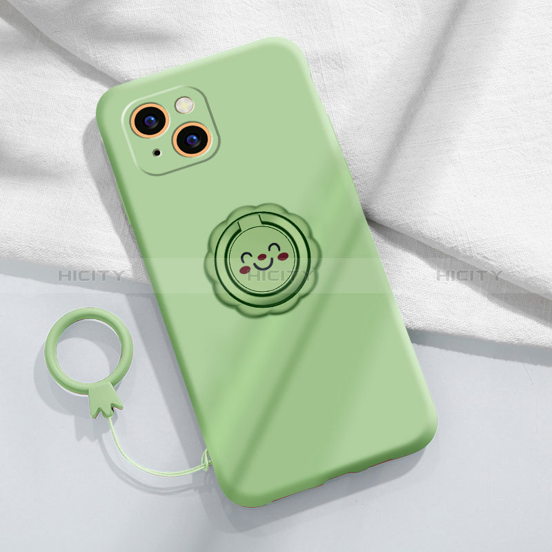 Funda Silicona Carcasa Ultrafina Goma con Magnetico Anillo de dedo Soporte A06 para Apple iPhone 15 Plus Verde