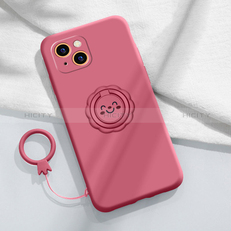 Funda Silicona Carcasa Ultrafina Goma con Magnetico Anillo de dedo Soporte A06 para Apple iPhone 15 Rojo