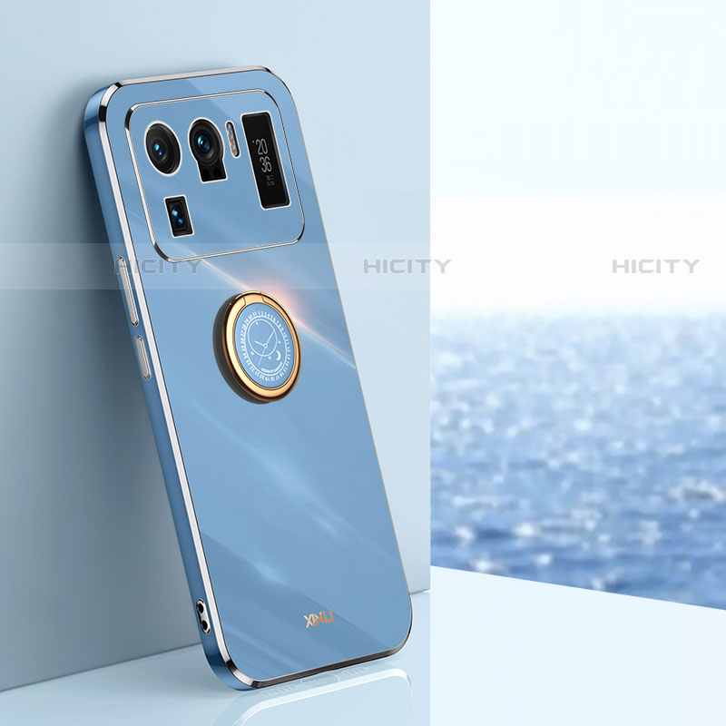 Funda Silicona Carcasa Ultrafina Goma con Magnetico Anillo de dedo Soporte A06 para Xiaomi Mi 11 Ultra 5G Azul