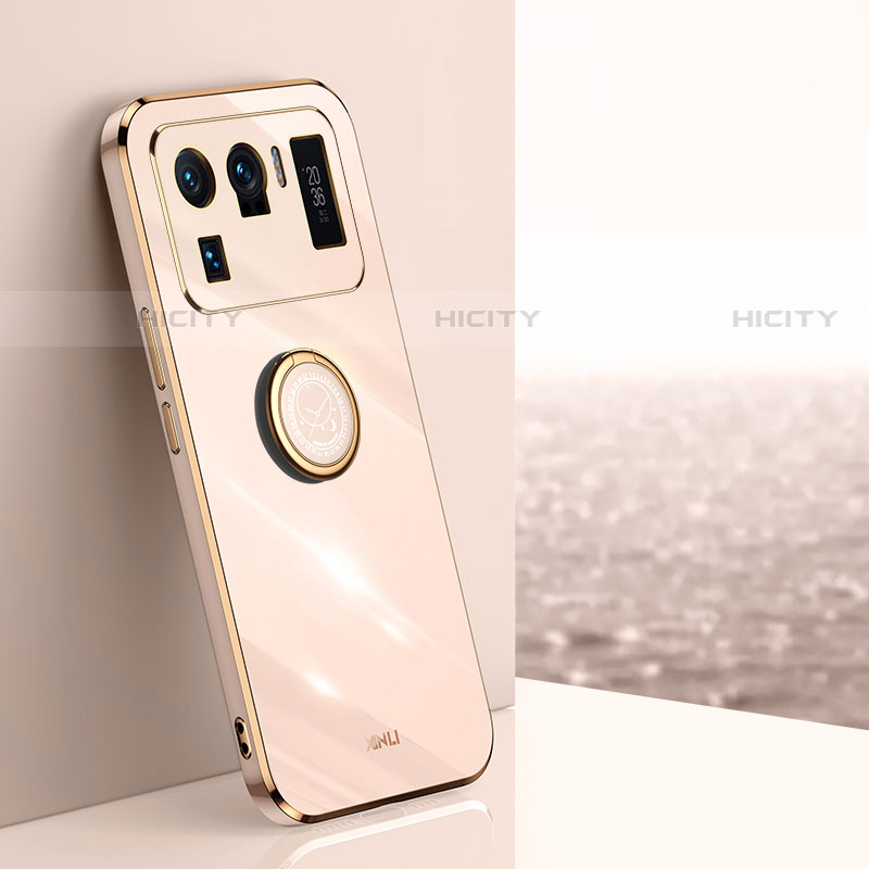 Funda Silicona Carcasa Ultrafina Goma con Magnetico Anillo de dedo Soporte A06 para Xiaomi Mi 11 Ultra 5G Oro