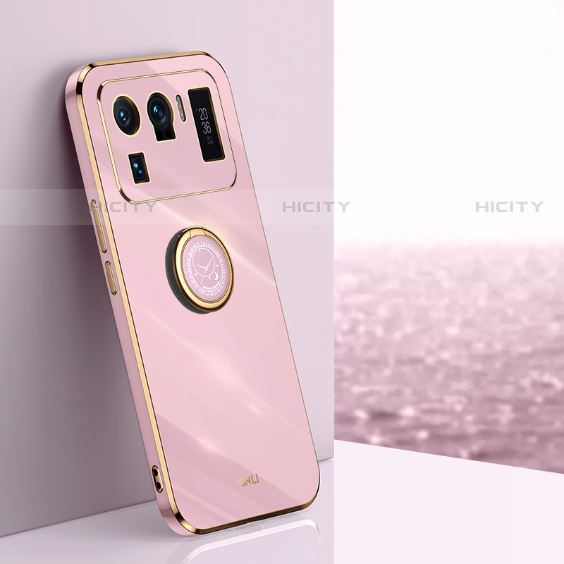 Funda Silicona Carcasa Ultrafina Goma con Magnetico Anillo de dedo Soporte A06 para Xiaomi Mi 11 Ultra 5G Rosa