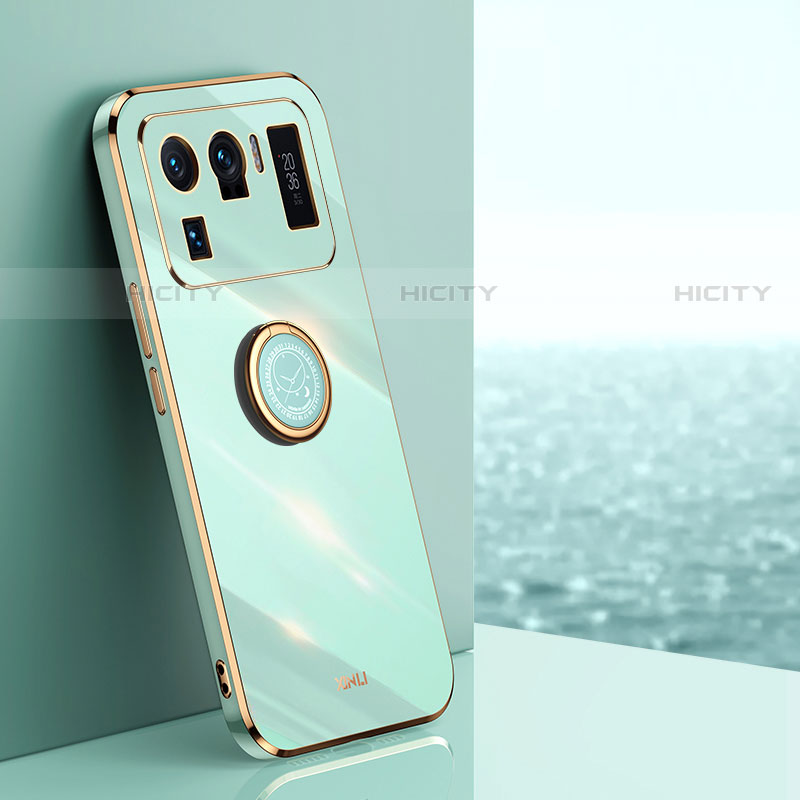 Funda Silicona Carcasa Ultrafina Goma con Magnetico Anillo de dedo Soporte A06 para Xiaomi Mi 11 Ultra 5G Verde