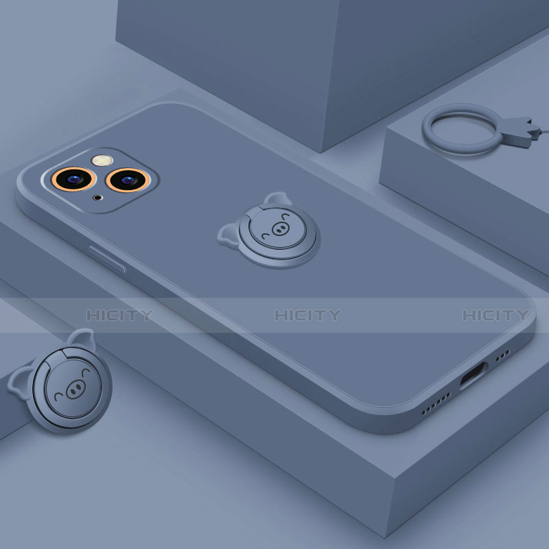 Funda Silicona Carcasa Ultrafina Goma con Magnetico Anillo de dedo Soporte A07 para Apple iPhone 14 Plus