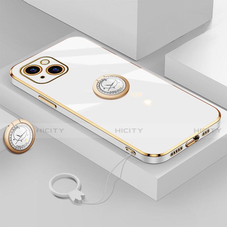 Funda Silicona Carcasa Ultrafina Goma con Magnetico Anillo de dedo Soporte A08 para Apple iPhone 15