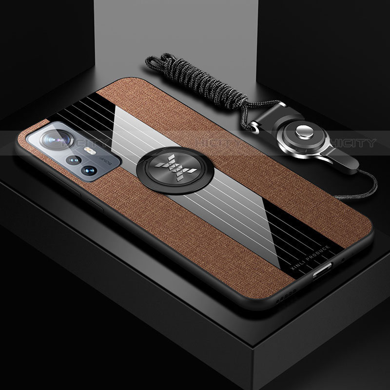 Funda Silicona Carcasa Ultrafina Goma con Magnetico Anillo de dedo Soporte A08 para Xiaomi Mi 12X 5G Marron