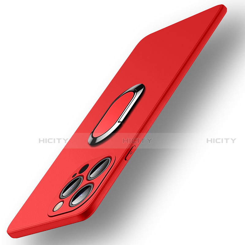 Funda Silicona Carcasa Ultrafina Goma con Magnetico Anillo de dedo Soporte A09 para Apple iPhone 13 Pro Max Rojo