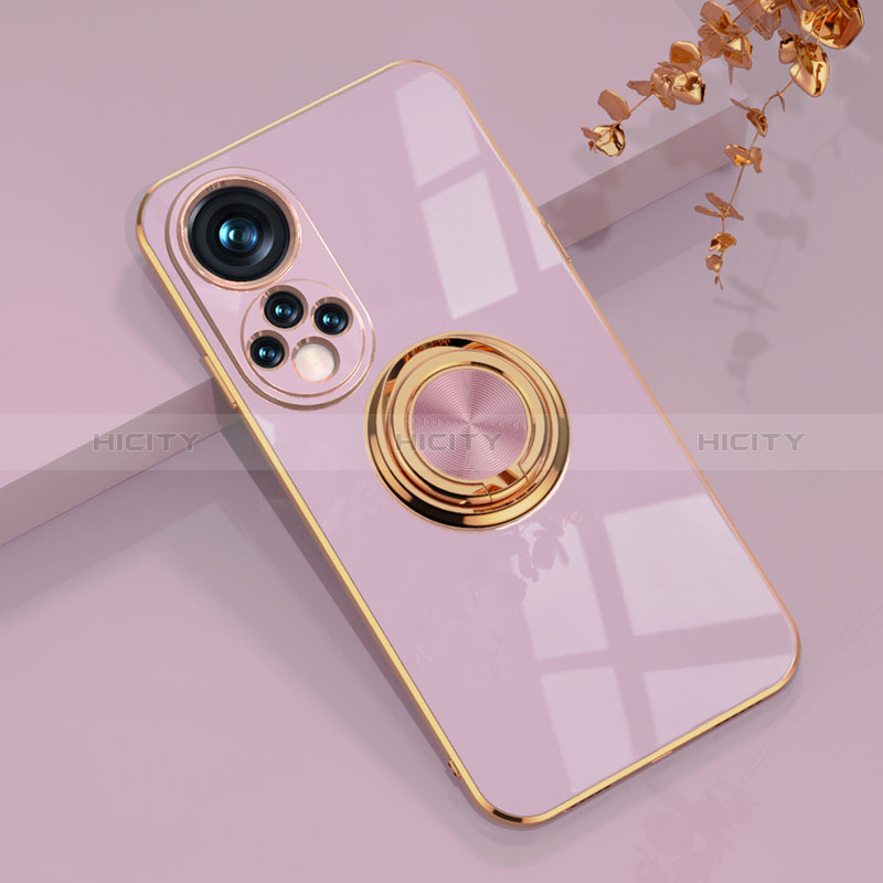 Funda Silicona Carcasa Ultrafina Goma con Magnetico Anillo de dedo Soporte AN1 para Huawei Honor 50 5G Purpura Claro