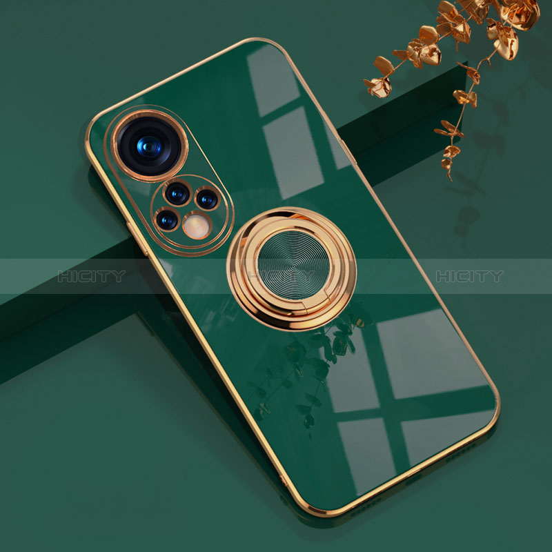 Funda Silicona Carcasa Ultrafina Goma con Magnetico Anillo de dedo Soporte AN1 para Huawei Honor 50 5G Verde