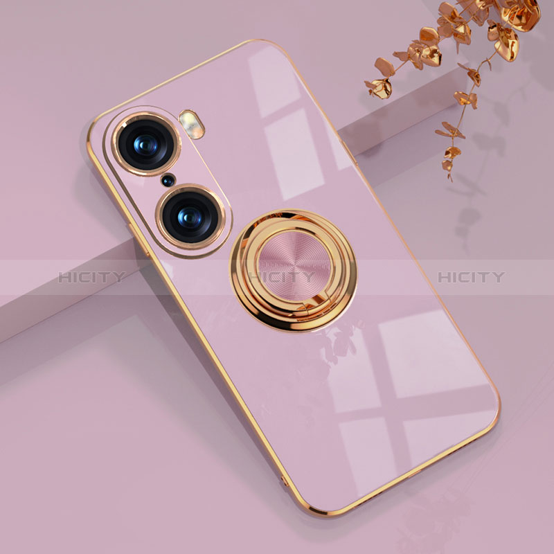 Funda Silicona Carcasa Ultrafina Goma con Magnetico Anillo de dedo Soporte AN1 para Huawei Honor 60 5G Purpura Claro