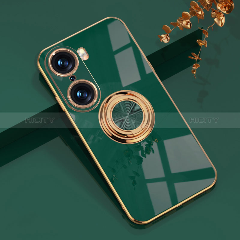 Funda Silicona Carcasa Ultrafina Goma con Magnetico Anillo de dedo Soporte AN1 para Huawei Honor 60 5G Verde