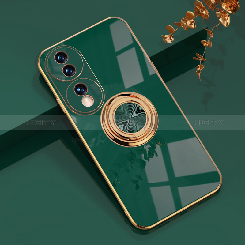 Funda Silicona Carcasa Ultrafina Goma con Magnetico Anillo de dedo Soporte AN1 para Huawei Honor 70 5G Verde