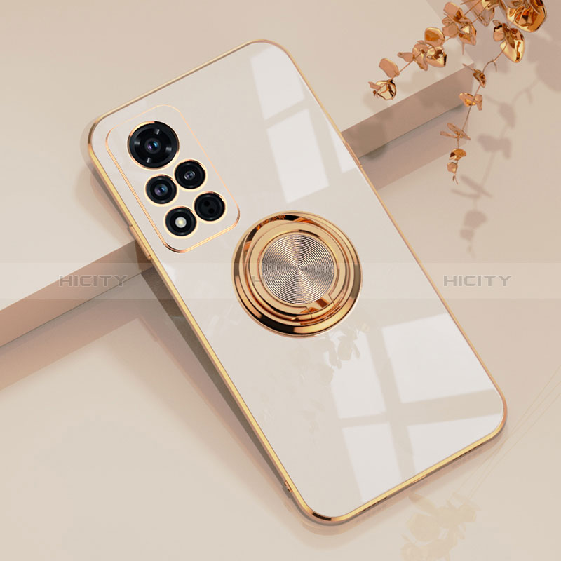 Funda Silicona Carcasa Ultrafina Goma con Magnetico Anillo de dedo Soporte AN1 para Huawei Honor V40 5G Blanco