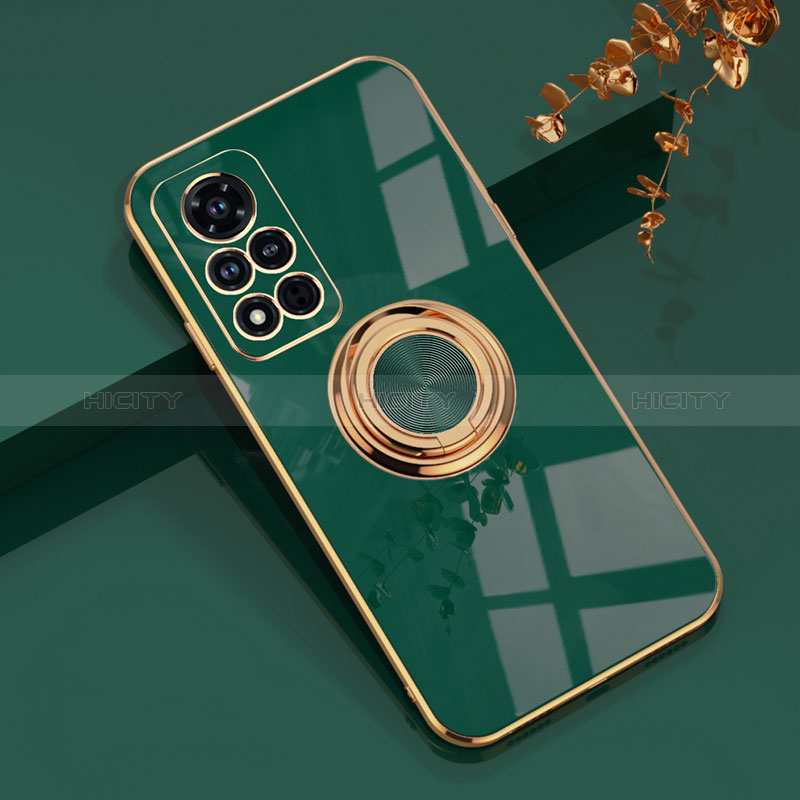 Funda Silicona Carcasa Ultrafina Goma con Magnetico Anillo de dedo Soporte AN1 para Huawei Honor V40 5G Verde