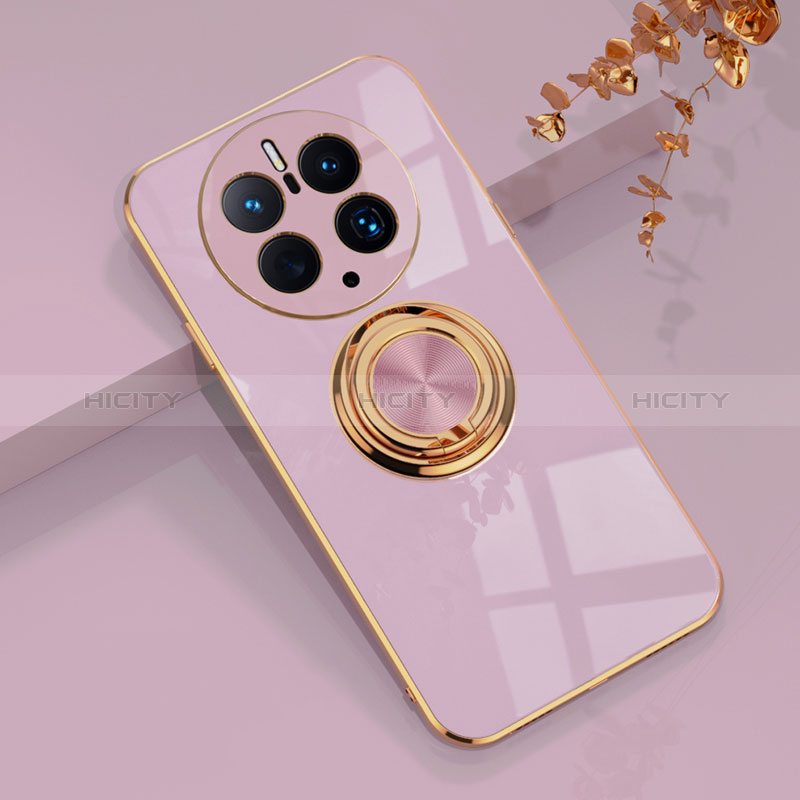 Funda Silicona Carcasa Ultrafina Goma con Magnetico Anillo de dedo Soporte AN1 para Huawei Mate 50 Pro Purpura Claro