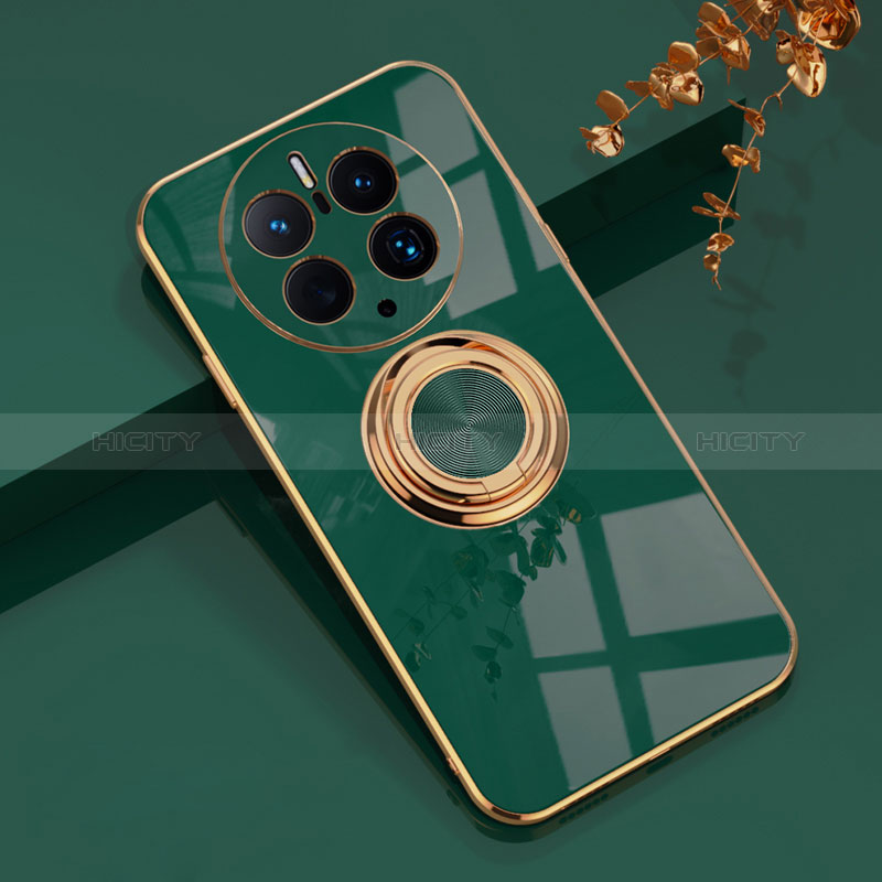 Funda Silicona Carcasa Ultrafina Goma con Magnetico Anillo de dedo Soporte AN1 para Huawei Mate 50 Pro Verde