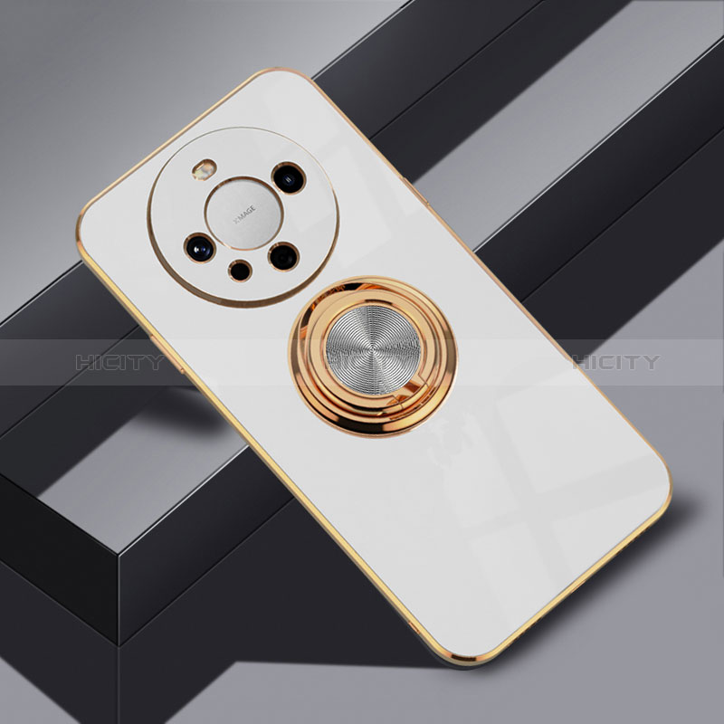 Funda Silicona Carcasa Ultrafina Goma con Magnetico Anillo de dedo Soporte AN1 para Huawei Mate 60 Pro Blanco