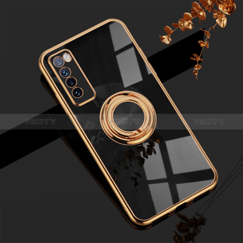 Funda Silicona Carcasa Ultrafina Goma con Magnetico Anillo de dedo Soporte AN1 para Huawei Nova 7 5G Negro