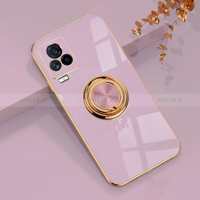 Funda Silicona Carcasa Ultrafina Goma con Magnetico Anillo de dedo Soporte AN1 para Vivo iQOO 7 Legend 5G Purpura Claro