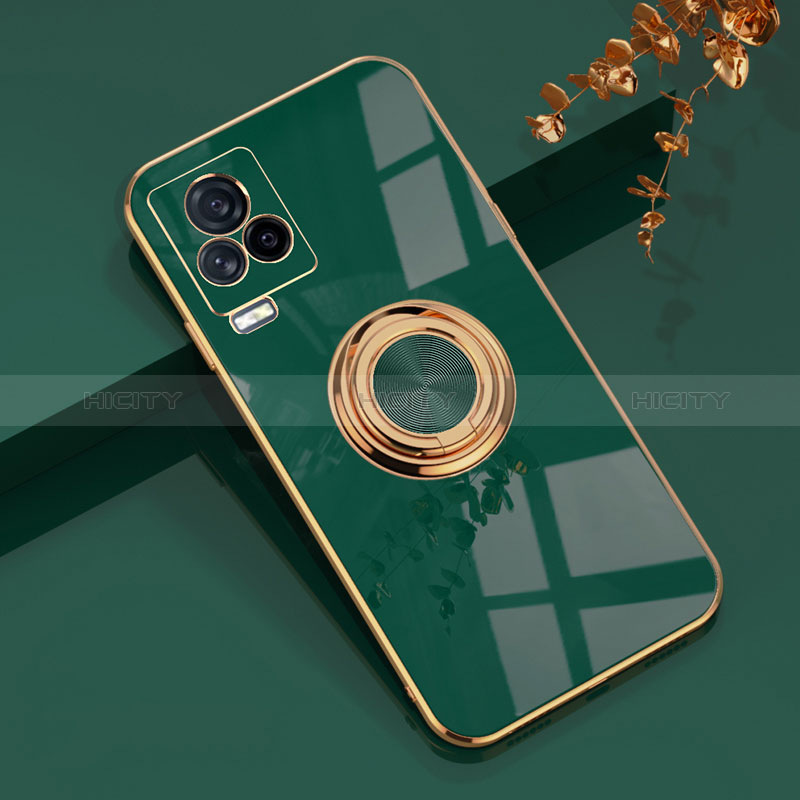 Funda Silicona Carcasa Ultrafina Goma con Magnetico Anillo de dedo Soporte AN1 para Vivo iQOO 7 Legend 5G Verde