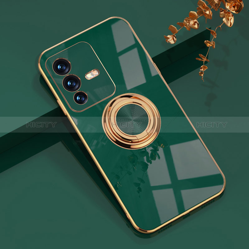 Funda Silicona Carcasa Ultrafina Goma con Magnetico Anillo de dedo Soporte AN1 para Vivo V23 Pro 5G Verde