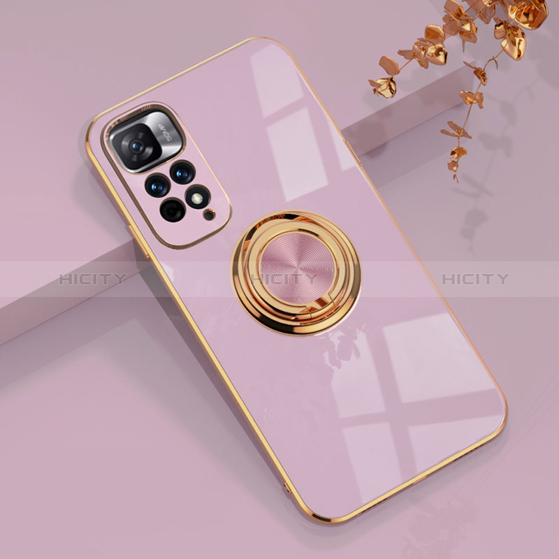 Funda Silicona Carcasa Ultrafina Goma con Magnetico Anillo de dedo Soporte AN1 para Xiaomi Mi 11i 5G (2022) Purpura Claro