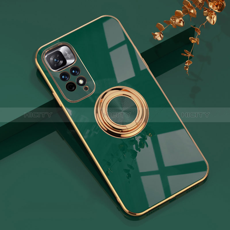 Funda Silicona Carcasa Ultrafina Goma con Magnetico Anillo de dedo Soporte AN1 para Xiaomi Mi 11i 5G (2022) Verde