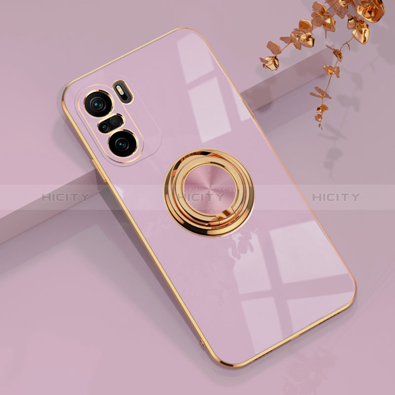 Funda Silicona Carcasa Ultrafina Goma con Magnetico Anillo de dedo Soporte AN1 para Xiaomi Mi 11i 5G Purpura Claro