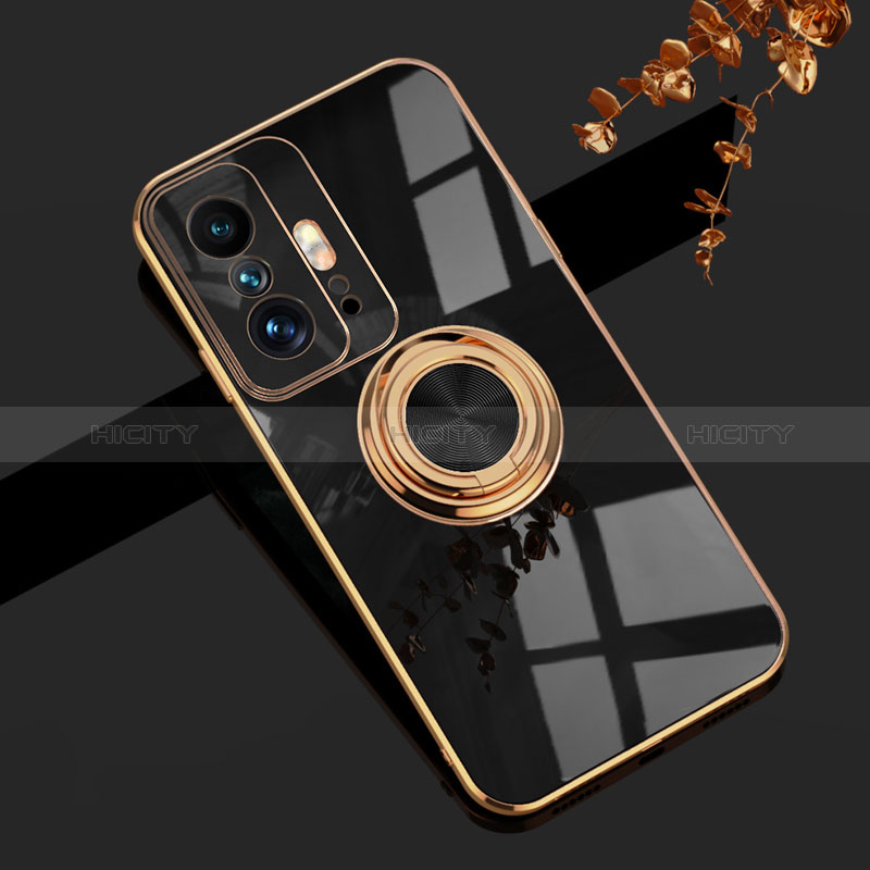 Funda Silicona Carcasa Ultrafina Goma con Magnetico Anillo de dedo Soporte AN1 para Xiaomi Mi 11T Pro 5G Negro