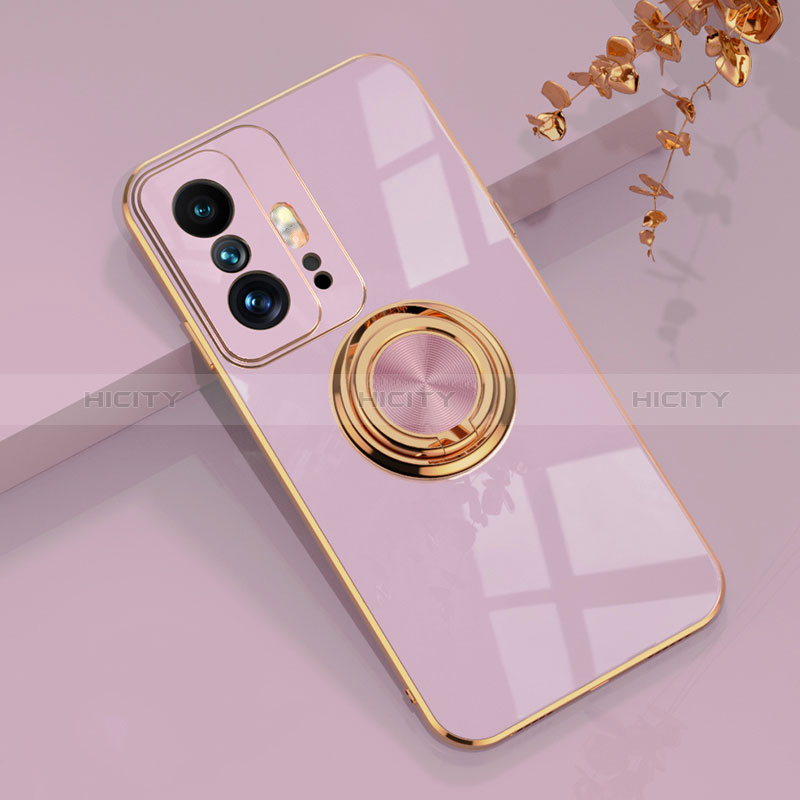 Funda Silicona Carcasa Ultrafina Goma con Magnetico Anillo de dedo Soporte AN1 para Xiaomi Mi 11T Pro 5G Purpura Claro