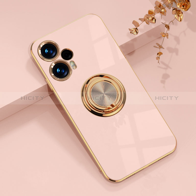 Funda Silicona Carcasa Ultrafina Goma con Magnetico Anillo de dedo Soporte AN1 para Xiaomi Poco F5 5G Oro Rosa