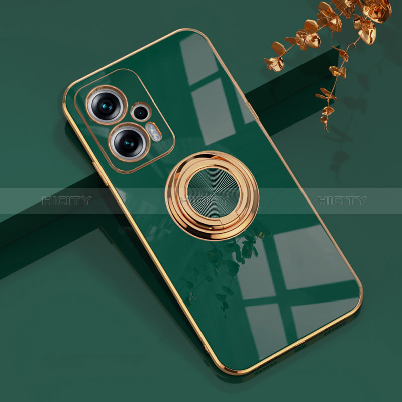 Funda Silicona Carcasa Ultrafina Goma con Magnetico Anillo de dedo Soporte AN1 para Xiaomi Poco X4 GT 5G Verde