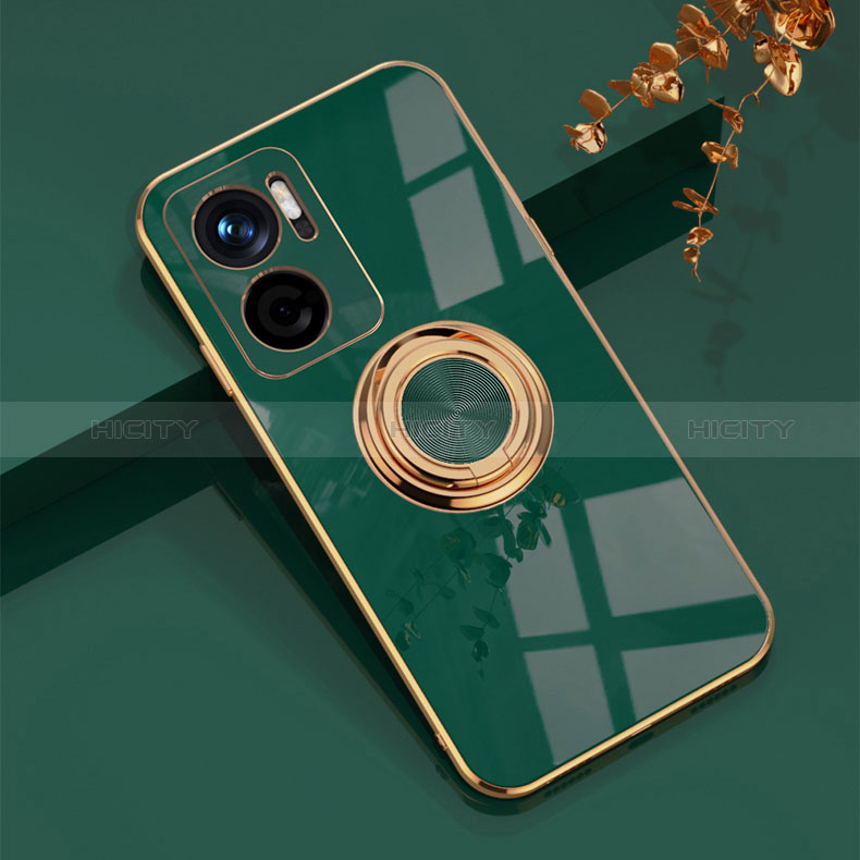 Funda Silicona Carcasa Ultrafina Goma con Magnetico Anillo de dedo Soporte AN1 para Xiaomi Redmi 10 5G Verde