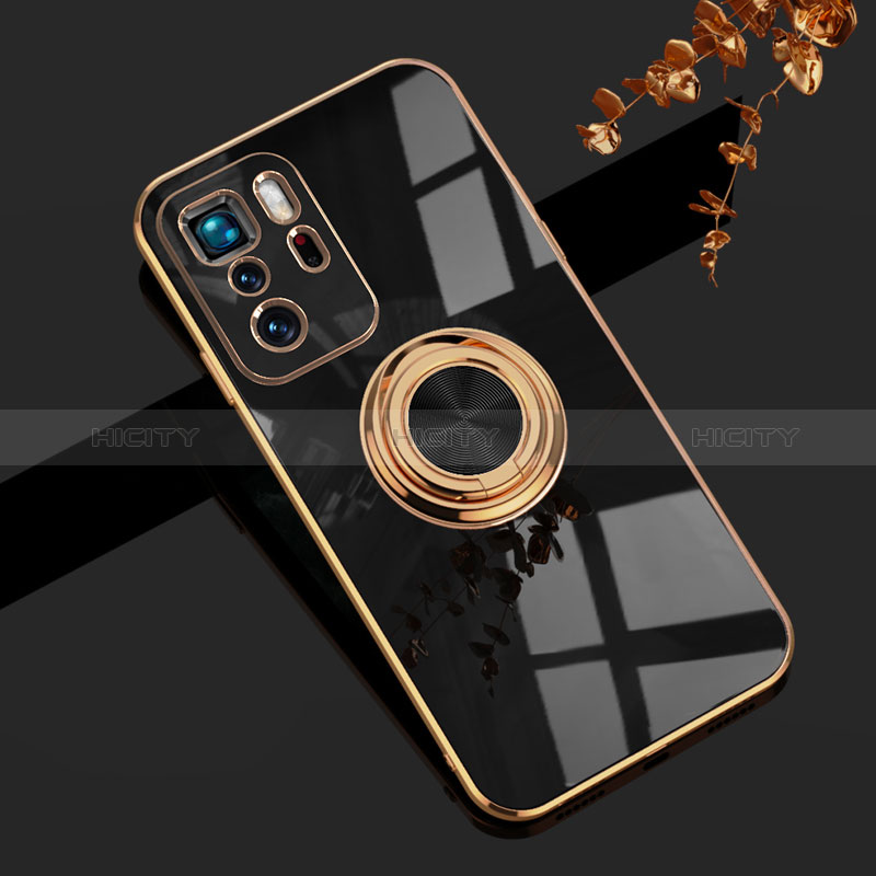 Funda Silicona Carcasa Ultrafina Goma con Magnetico Anillo de dedo Soporte AN1 para Xiaomi Redmi Note 10 Pro 5G Negro