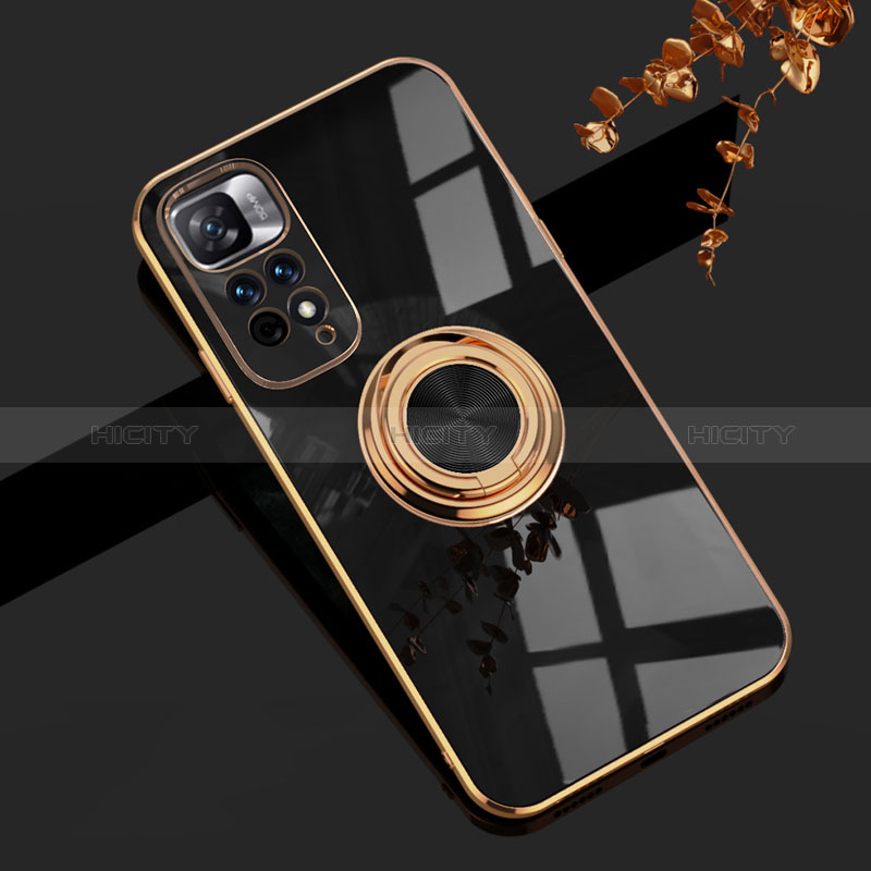 Funda Silicona Carcasa Ultrafina Goma con Magnetico Anillo de dedo Soporte AN1 para Xiaomi Redmi Note 11 Pro+ Plus 5G Negro