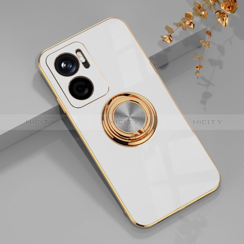 Funda Silicona Carcasa Ultrafina Goma con Magnetico Anillo de dedo Soporte AN1 para Xiaomi Redmi Note 11E 5G Blanco