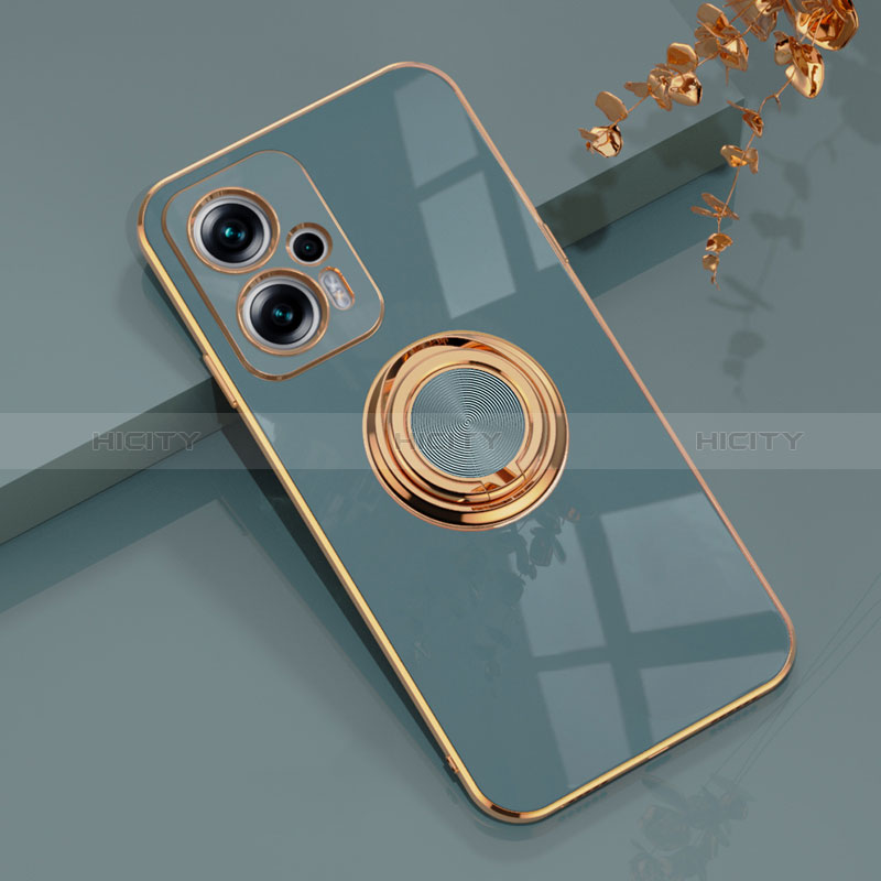 Funda Silicona Carcasa Ultrafina Goma con Magnetico Anillo de dedo Soporte AN1 para Xiaomi Redmi Note 11T Pro 5G Gris Lavanda