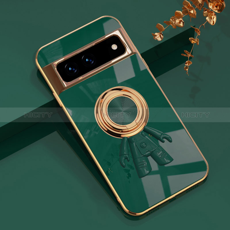 Funda Silicona Carcasa Ultrafina Goma con Magnetico Anillo de dedo Soporte AN2 para Google Pixel 7 Pro 5G Verde