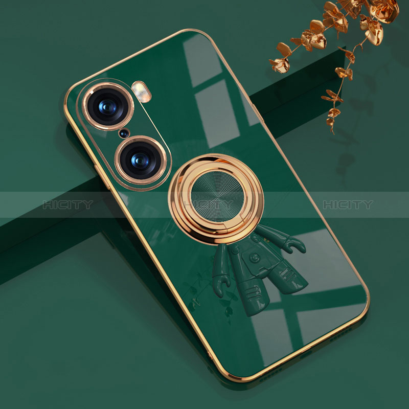 Funda Silicona Carcasa Ultrafina Goma con Magnetico Anillo de dedo Soporte AN2 para Huawei Honor 60 5G Verde