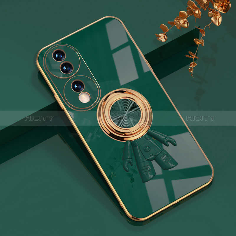 Funda Silicona Carcasa Ultrafina Goma con Magnetico Anillo de dedo Soporte AN2 para Huawei Honor 70 5G Verde