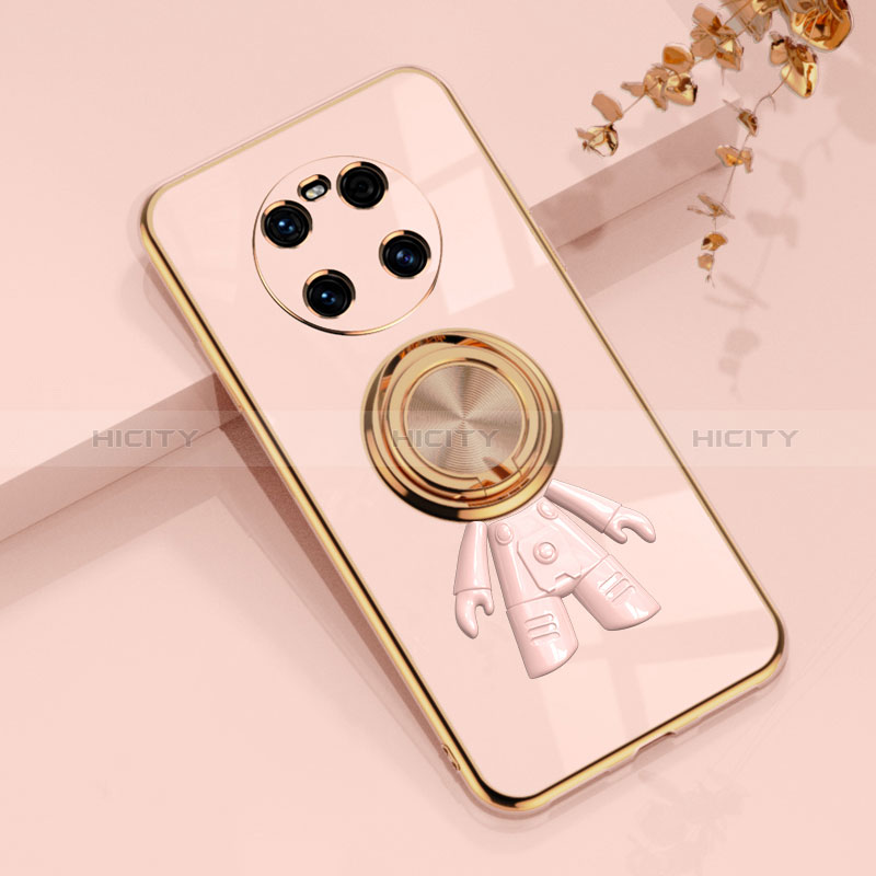 Funda Silicona Carcasa Ultrafina Goma con Magnetico Anillo de dedo Soporte AN2 para Huawei Mate 40 Oro Rosa