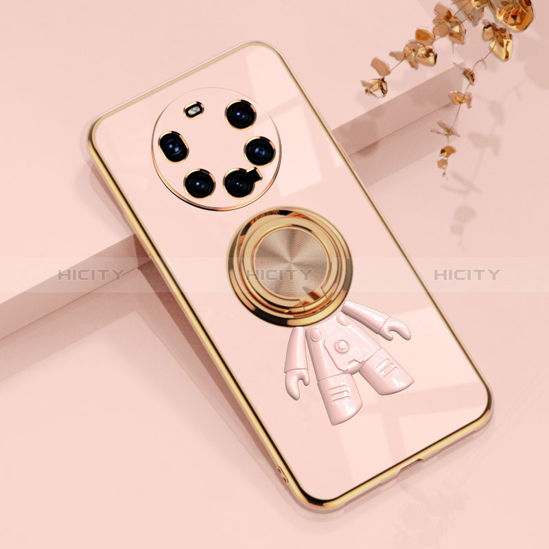 Funda Silicona Carcasa Ultrafina Goma con Magnetico Anillo de dedo Soporte AN2 para Huawei Mate 40 Pro+ Plus Oro Rosa