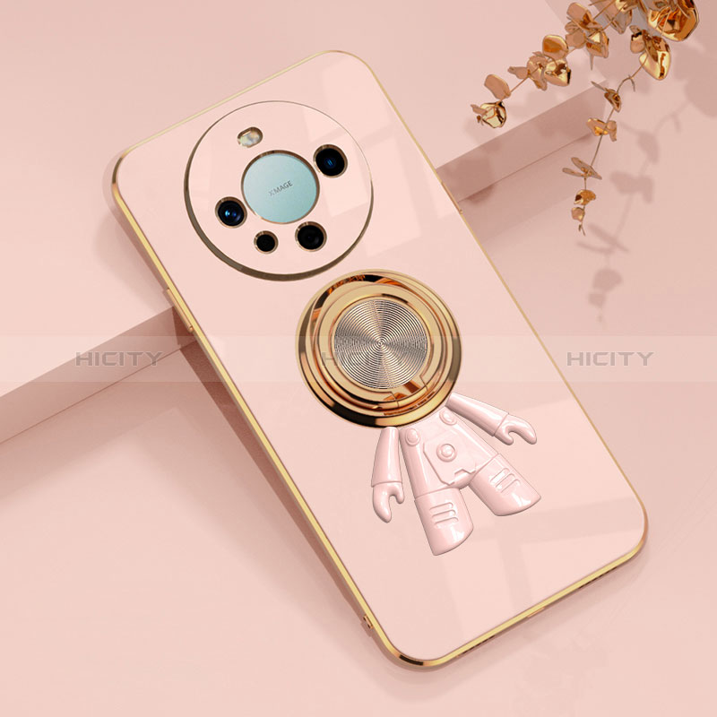 Funda Silicona Carcasa Ultrafina Goma con Magnetico Anillo de dedo Soporte AN2 para Huawei Mate 60 Oro Rosa