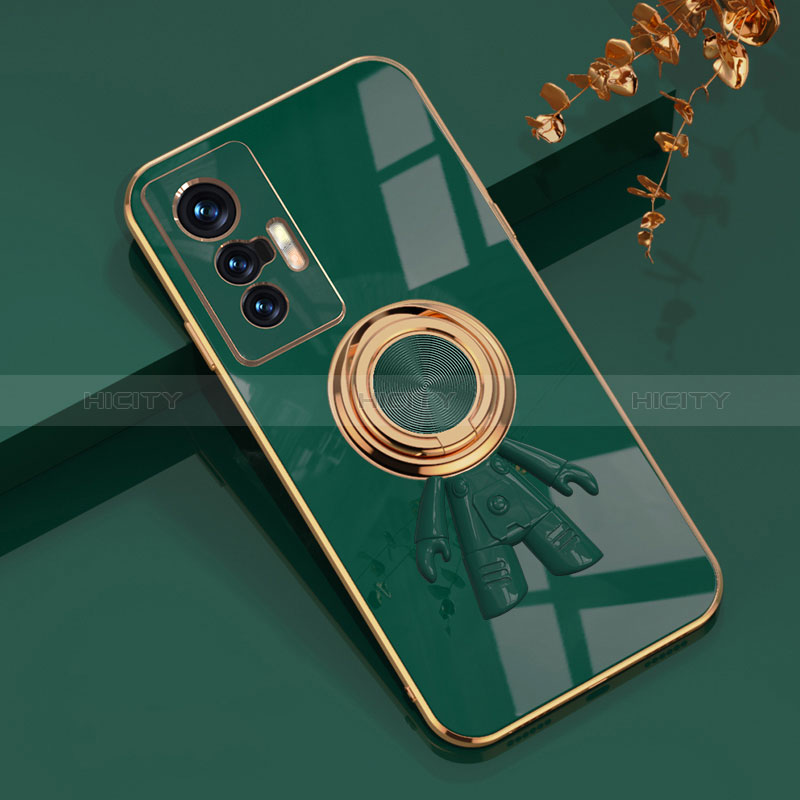 Funda Silicona Carcasa Ultrafina Goma con Magnetico Anillo de dedo Soporte AN2 para Vivo X70t Verde