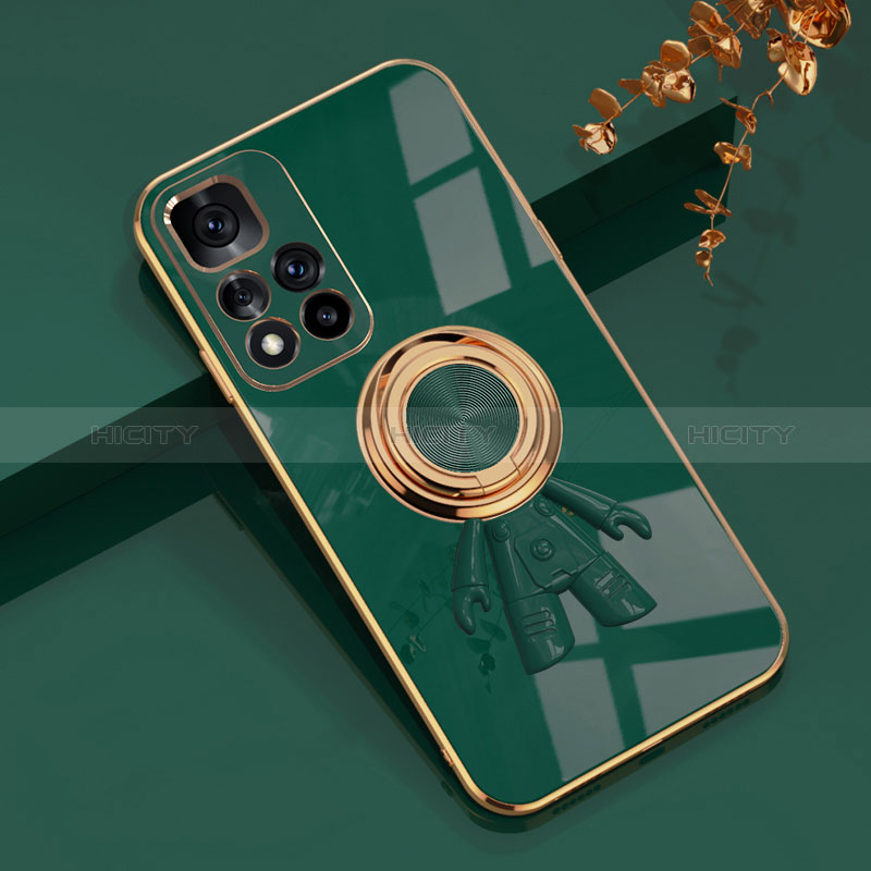 Funda Silicona Carcasa Ultrafina Goma con Magnetico Anillo de dedo Soporte AN2 para Xiaomi Mi 11i 5G (2022) Verde